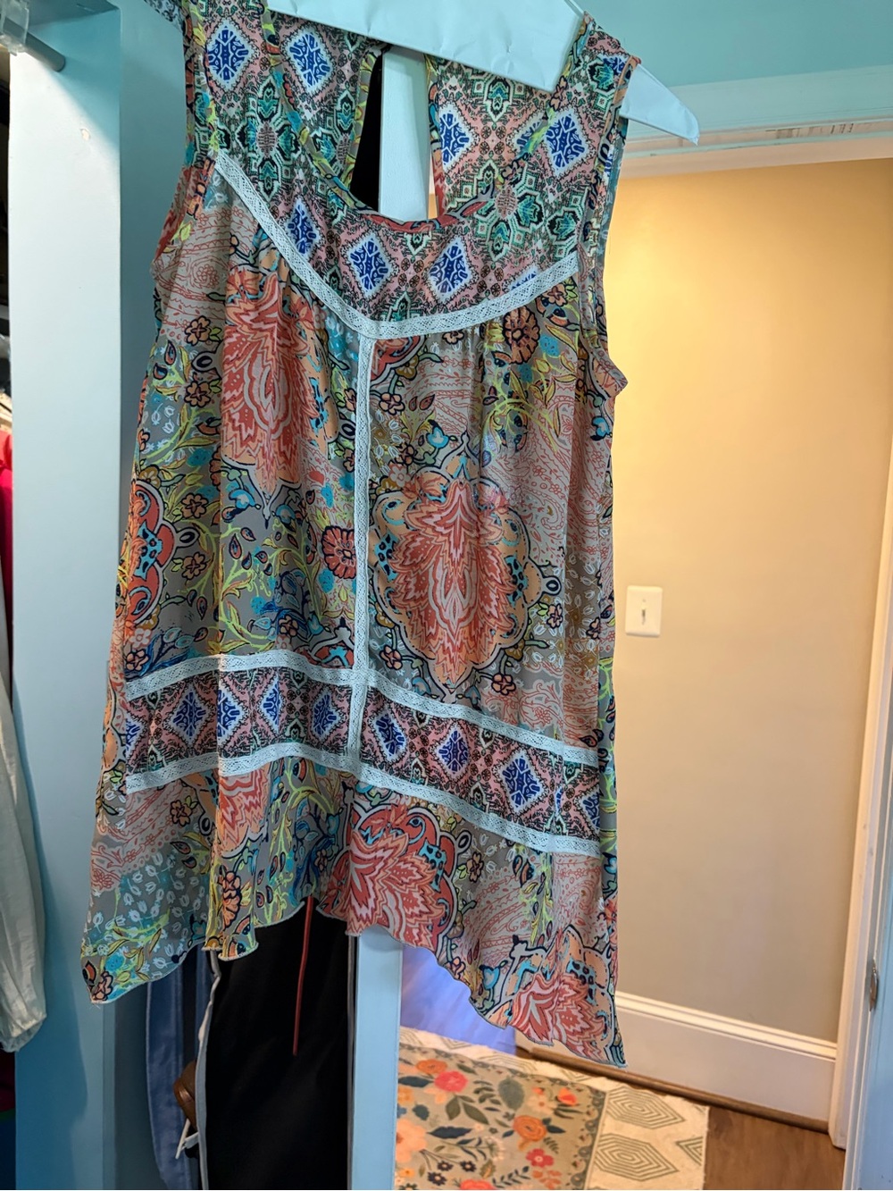 Cable & Gauge Multicolor Printed Sleeveless Camisole in Coral, Teal and Yellow
